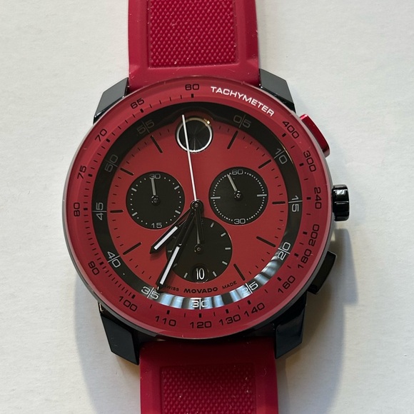 Movado Bold TR90 Watch With 43.5mm Black & Red Chronograph Face & Red Band - Picture 1 of 9